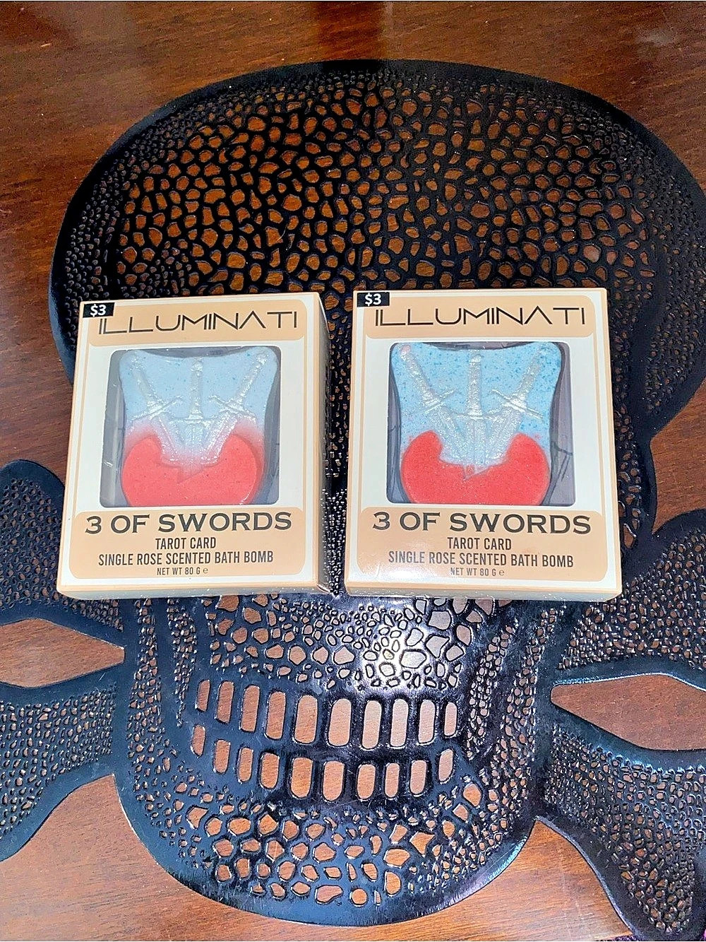 Illuminati 3 of Swords Tarot Card Single Rose Scented Bath Bomb Rose Scented